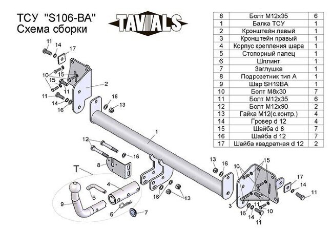 Фаркоп Tavials (быстросъемный шар) для Skoda Octavia A5/Superb 2 Фаркоп Tavials (быстросъемный шар) для Skoda Octavia A5/Superb 2